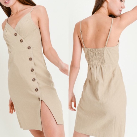 upstyleboutique Dresses & Skirts - Khaki Button Down Midi Dress